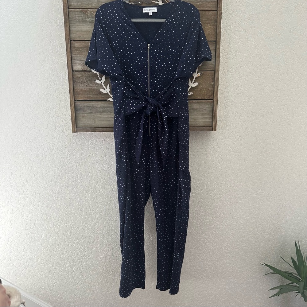 Piper & Scoot Navy Star print Zipper front‎ Jumpsuit ladies Large